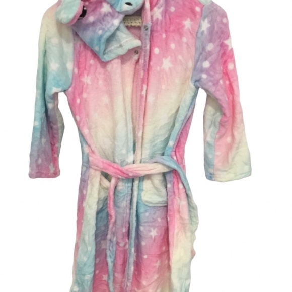 New Girls unicorn bathrobe, housecoat, multi color, ages 8-9 with mini robe - Picture 3 of 7
